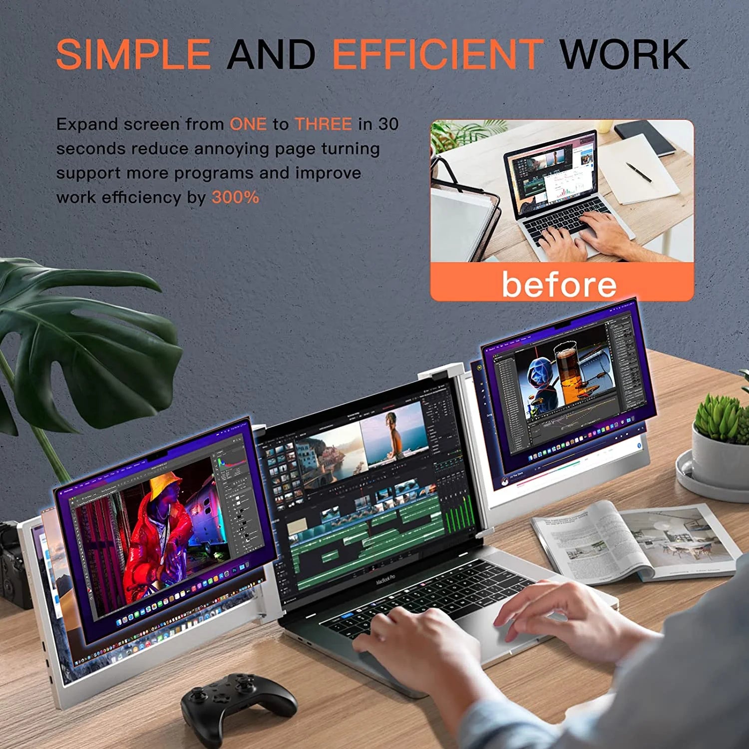 LIMINK Portable Triple Monitor Extender 14" FHD 1080P for 15-17" Laptops R756