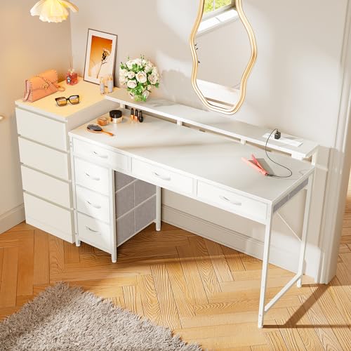 Huuger Gaming Desk with 6 Drawers, LED Lights, 47 Inch, Black N423283