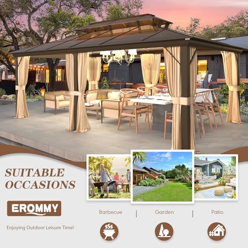 EROMMY 10' x 12' Hardtop Gazebo with Aluminum Frame and Double Roof Q573