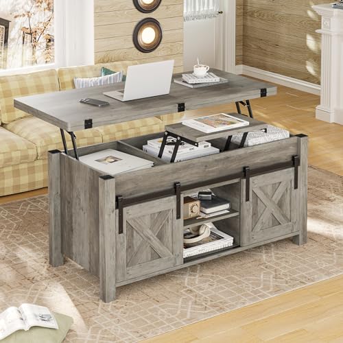 SEDETA Lift Top Coffee Table with Storage, Convertible Dining Table, Grey M719