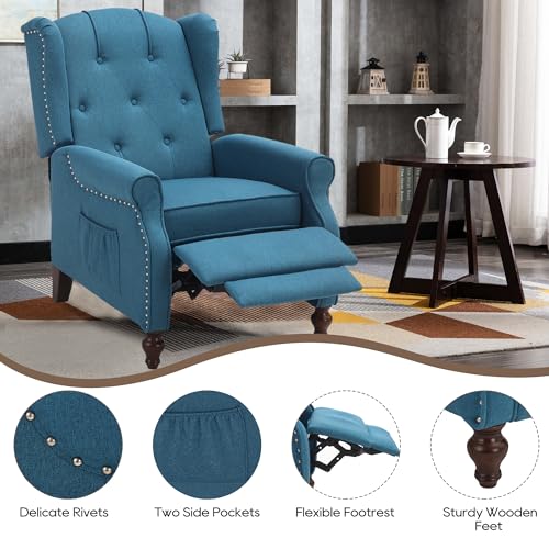 Wingback Recliner Chair with Massage and Heat, Tufted Fabric, Wooden Legs D91574