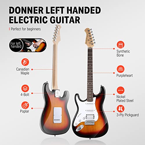 Donner DST-100B 39 Inch Electric Guitar Beginner Kit with Amplifier and Accessories W342