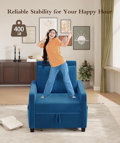 3 in 1 Convertible Sleeper Chair Sofa Bed with Adjustable Backrest, Blue M92497