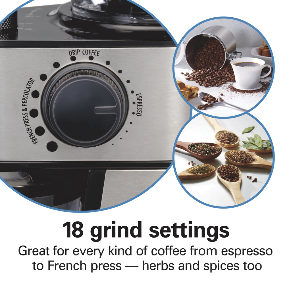 Hamilton Beach Burr Coffee Grinder, 18 Grind Settings, Stainless Steel, 80385 J81583