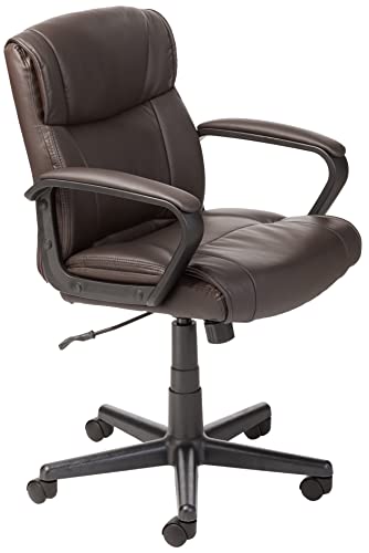 Amazon Basics Office Task Desk Chair with Padded Armrests, White Faux Leather W1292