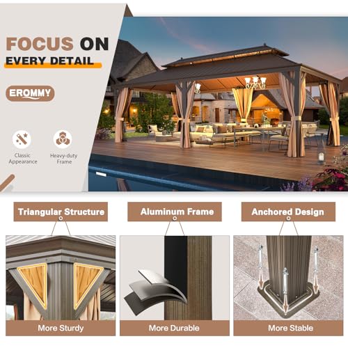 EROMMY 14'x20' Hardtop Gazebo Double Roof Galvanized Steel Outdoor Pavilion G3084