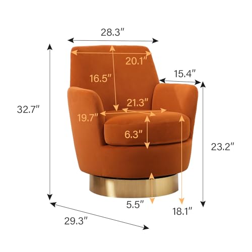 Swivel Barrel Chair Set of 2, Modern Velvet Accent Chairs, Orange P5409