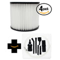 4-Pack Replacement Shop-Vac Lowe's Wet/Dry Vac H87S550A Vacuum Cartridge Filter with 7-Piece Micro Vacuum Attachment Kit - Compatible Shop-Vac 90398 Cartridge Filter