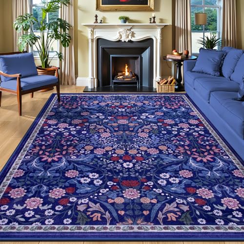 8x10 Floral Washable Area Rug for Living Room, Vintage Soft Non-Slip Carpet Z978379
