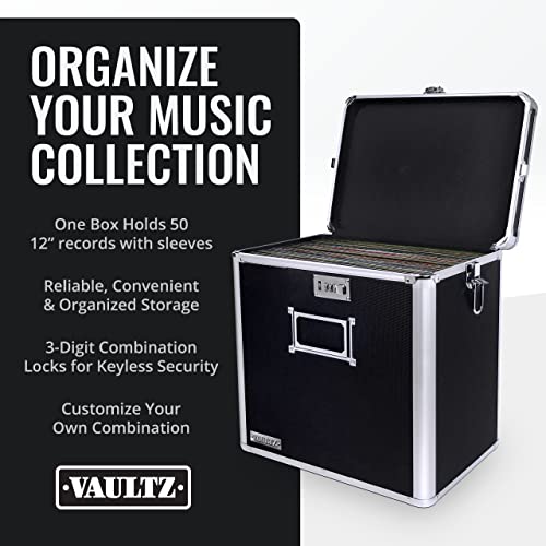 Vaultz Vinyl Record Storage Box Locking 50 Album Holder Black A879548