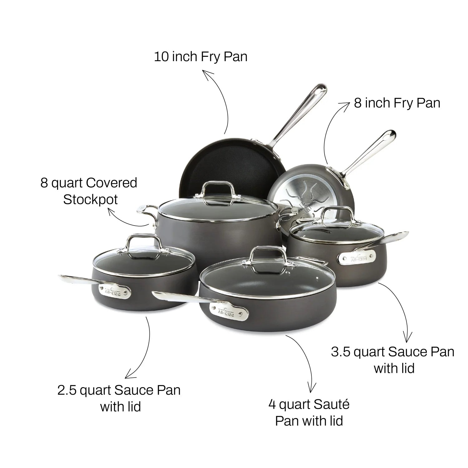 All-Clad HA1 Hard Anodized Nonstick Cookware 10 Piece Set Y131233