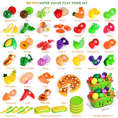 Play Food Set for Kids Kitchen, Pretend Toy with 2 Baskets J150