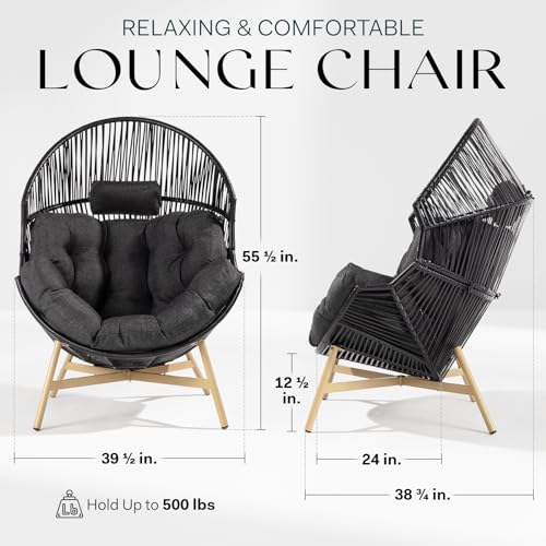 Bme Heavy Duty Wicker Egg Chair for Indoor & Outdoor, Black Base N148