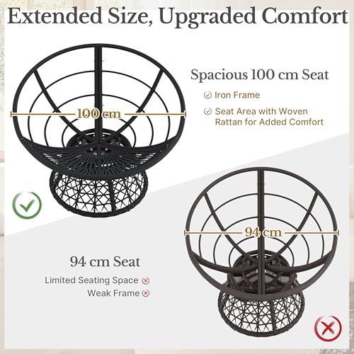 Yaheetech Indoor Papasan Chair with Tufted Cushion and Frame, Swivel Wicker, Black A8314