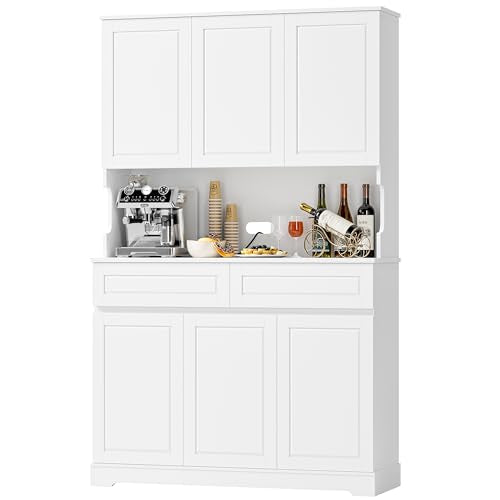74" Tall Pantry Cabinet with 6 Doors and 2 Drawers, Grey E15130