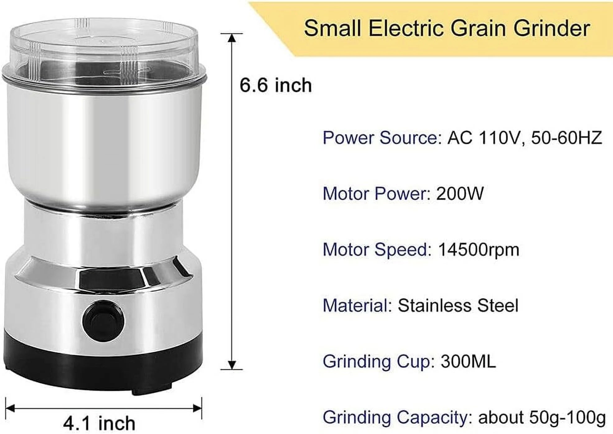 Electric Coffee Grinder with Stainless Steel Blade for Beans, Spices & Herbs Y308