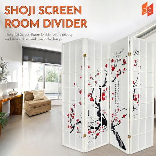 Legacy Decor 4-Panel Blossom Screen Portable Foldable Shoji Room Divider Black K541964