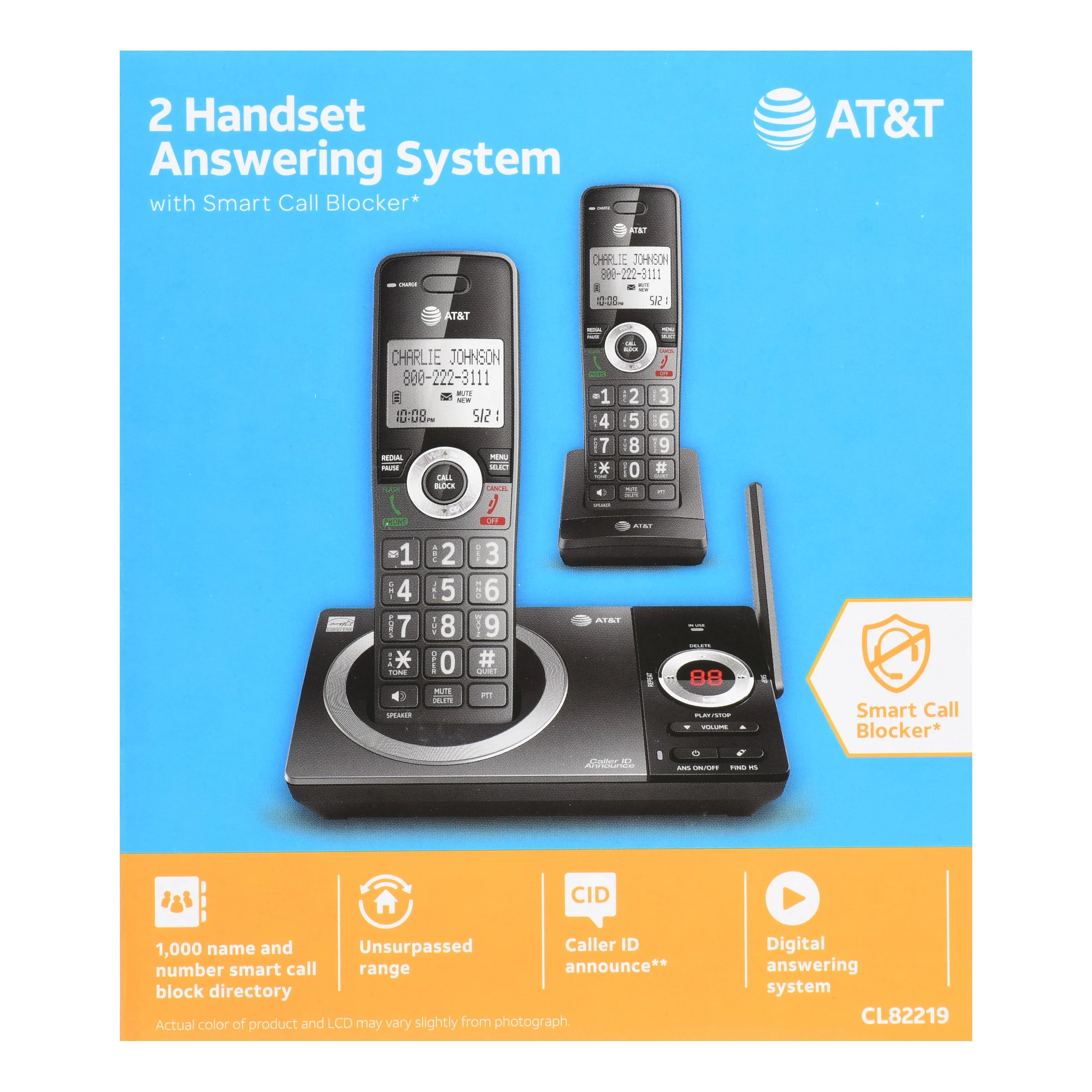AT&T 2-Handset Expandable Cordless Phone with Answering System, CL82219 Y967421