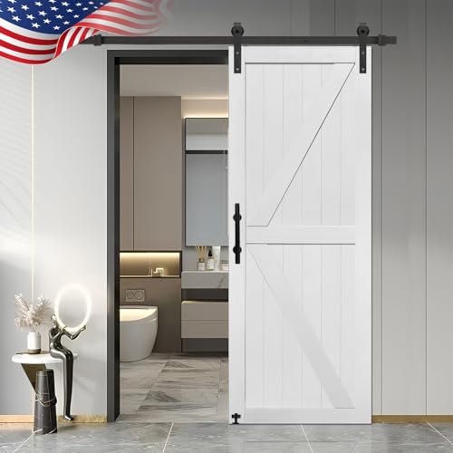 S&Z TOPHAND® 20 in x 84 in Elephant Gray British Brace Knotty Barn Door with 4FT Sliding Hardware Kit G149446