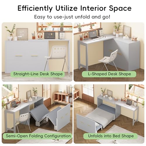 Twin Murphy Bed with Mattresses and Adjustable Desk, White L560588