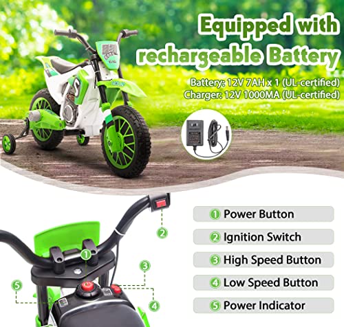 TOBBI Kids 12V Electric Ride-On Motorcycle Dirt Bike for Toddlers, Blue E552