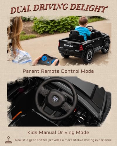 12V Licensed Ram 1500 Ride on Truck for Kids with Parent Remote Control, Black I703183