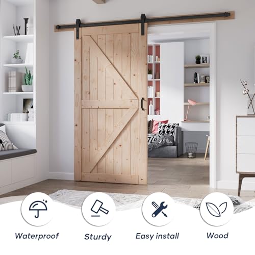 FREDBECK 48in x 80in Sliding Wood Barn Door with 8FT Hardware Kit V8036