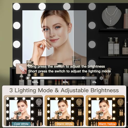 Quimoo Makeup Vanity Desk with Mirror & Lights, 5 Drawers, White Y954