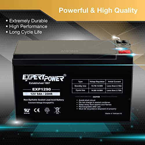 ExpertPower 12V 9Ah Sealed Lead Acid Battery with F2 Terminals, 2 Pack R2626