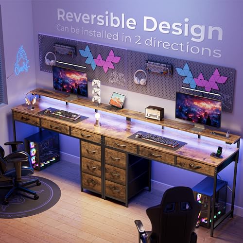 Huuger Gaming Desk with 6 Drawers, LED Lights, 47 Inch, Black N423283