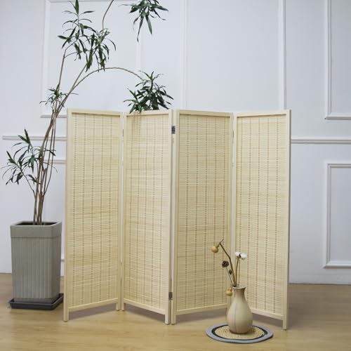 3 Panel Bamboo Room Divider, Double Sided, Brown, 47.2"H E393