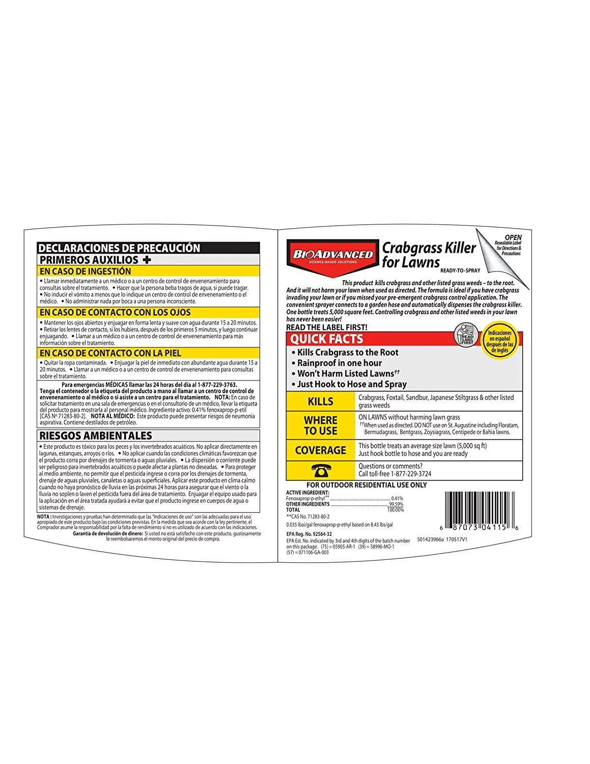 BioAdvanced 704119A Crabgrass Killer RTS Hose-End Concentrate, 32 oz U185148