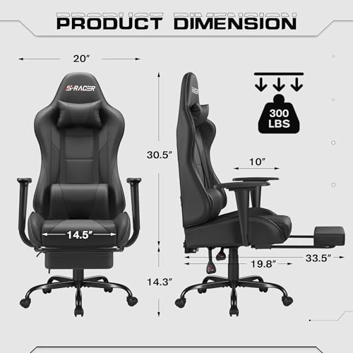 Homall Gaming Chair with Footrest and Massage Lumbar Support, Black T748