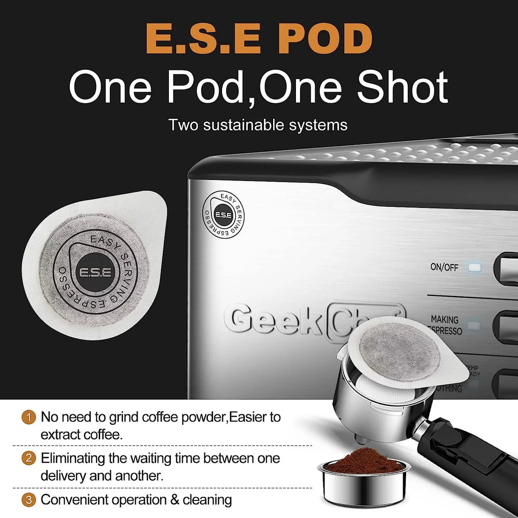 Geek Chef Espresso Machine 20 Bar with Milk Frother, Stainless Steel, Black X770