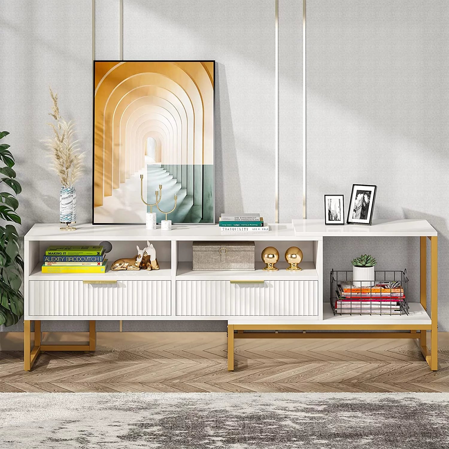 63" White and Gold TV Stand for TVs up to 65 Inches R215807