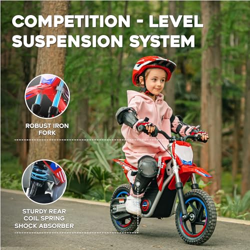 AIII Electric Dirt Bike for Kids 3-7, 12-Inch Off-Road Tires, Red X89100