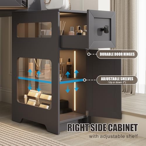 White Corner Vanity Desk with Mirror and Lights I97733