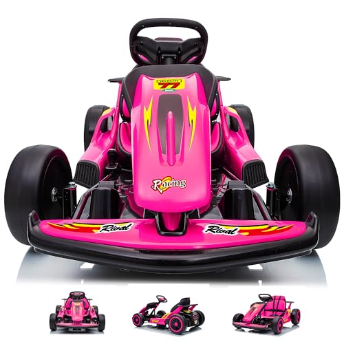 24V Electric Go Kart for Kids with 400W Motors, EVA Tires, Rose Red N76721