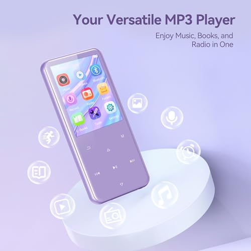 AGPTEK 64GB MP3 Player with Bluetooth, 2.4" Touch Buttons, FM Radio, Purple L983