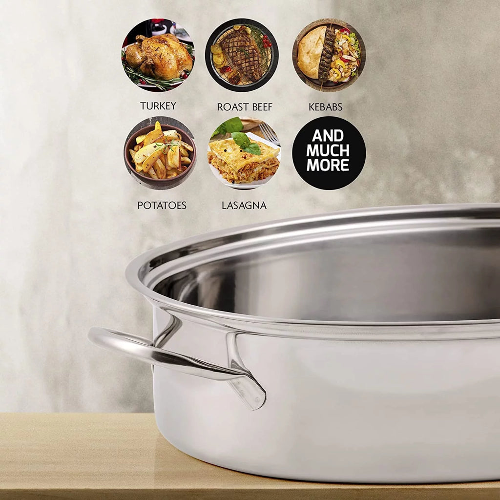 Oval Turkey Roaster with Rack and Lid, 42cm Stainless Steel H921