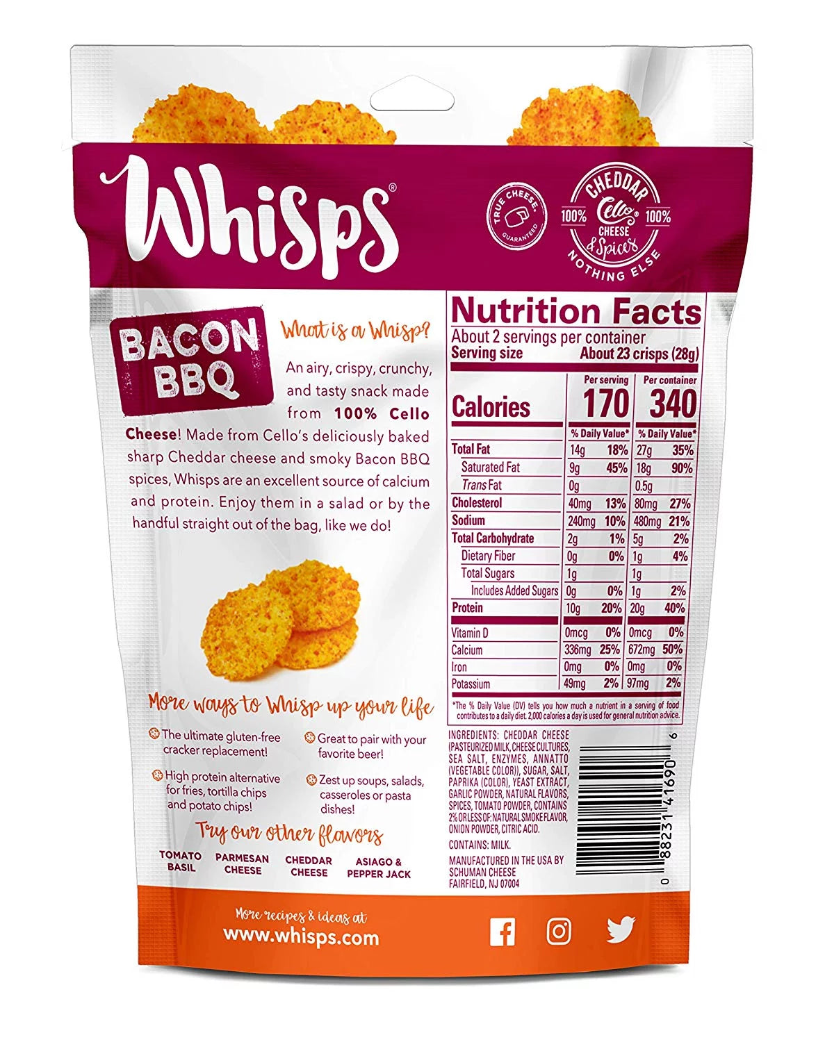 Cello Keto Friendly Low Carb Cheese Snack, Bacon BBQ, 6 Pack D9032