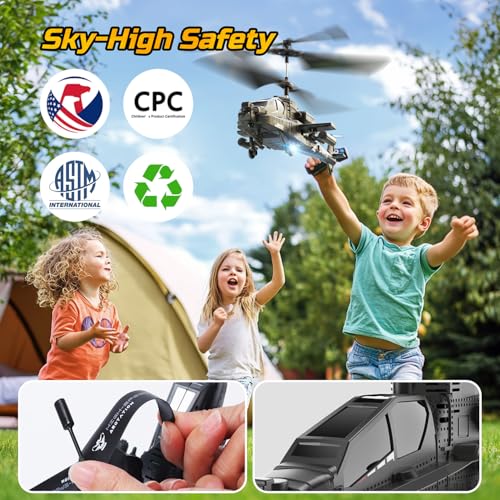 DEERC Apache RC Helicopter for Kids & Adults, Military Toy with LED Lights P49305