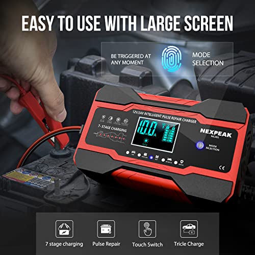 NEXPEAK NC201 10-Amp Smart Battery Charger 12V 24V Maintainer Y89056