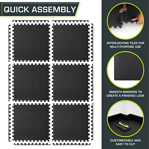 ProsourceFit Extra Thick Puzzle Exercise Mat, EVA Foam Interlocking Tiles, Black, 3/4 inch, 24 Tiles Y76691
