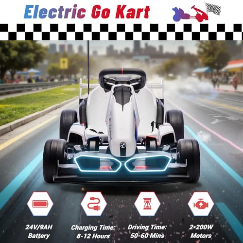 BMW Licensed 24V 9AH Electric Drift Kart for Kids, 7.5 MPH, Grey F94684