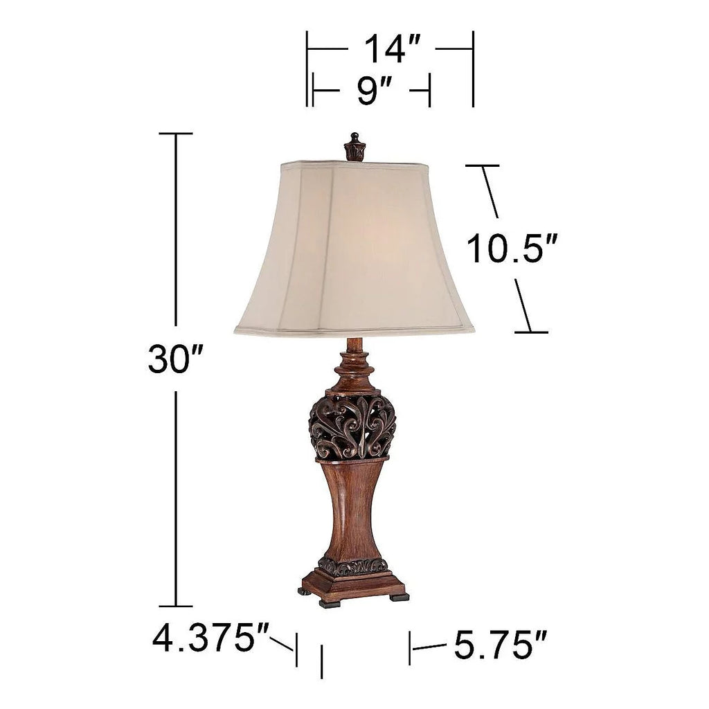 Regency Hill Exeter Table Lamps 30" Set of 2 Bronze Wood Carved Leaf Shade P490