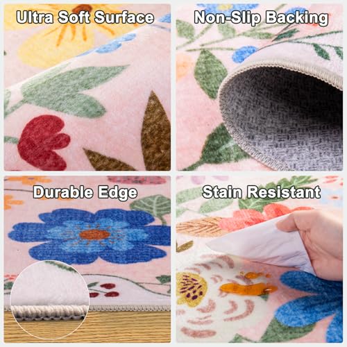 8x10 Floral Washable Area Rug for Living Room, Vintage Soft Non-Slip Carpet Z978379