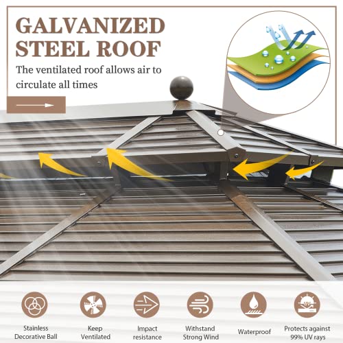 EROMMY 14'x20' Hardtop Gazebo Double Roof Galvanized Steel Outdoor Pavilion G3084