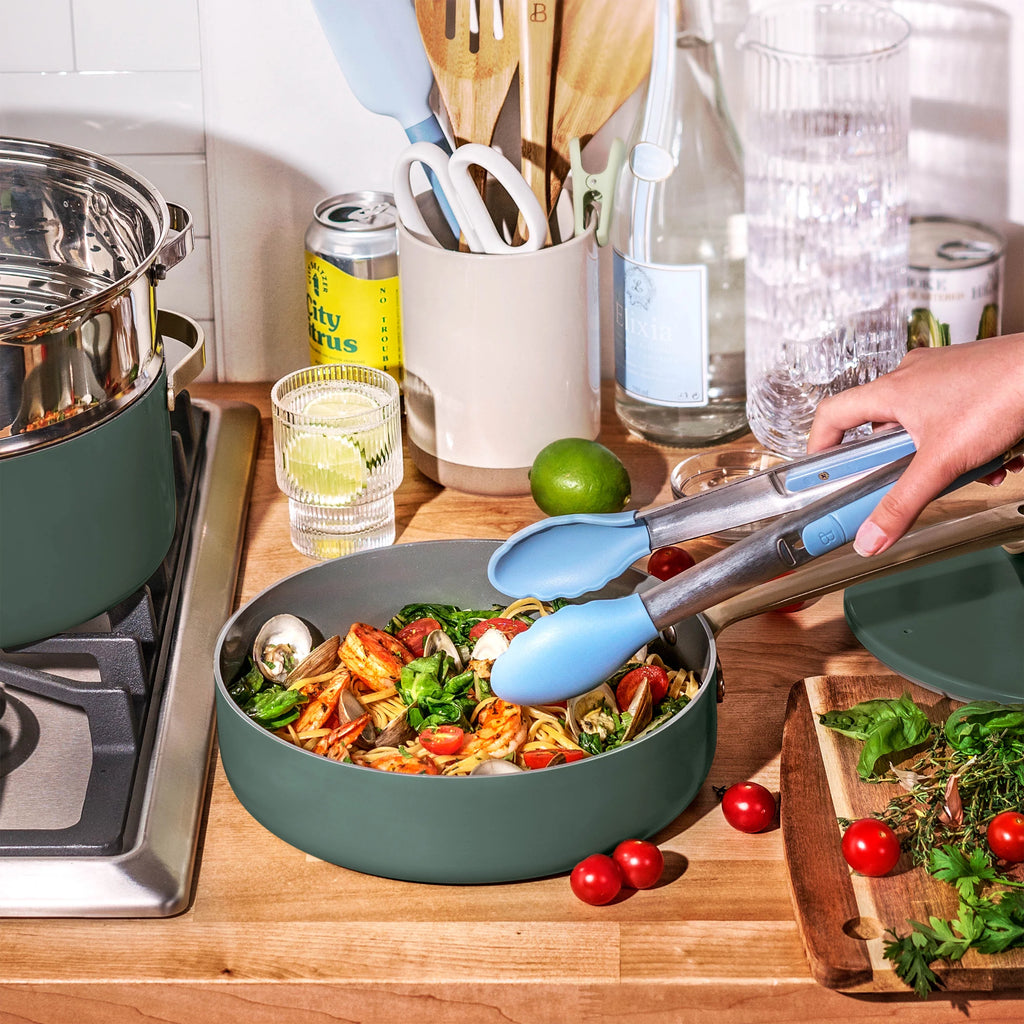 Beautiful 20pc Ceramic Non-Stick Cookware Set, Thyme Green by Drew Barrymore Y656