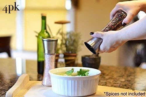 HOME EC Original Stainless Steel Salt and Pepper Grinder Set, Clear Glass, 4pk U3413